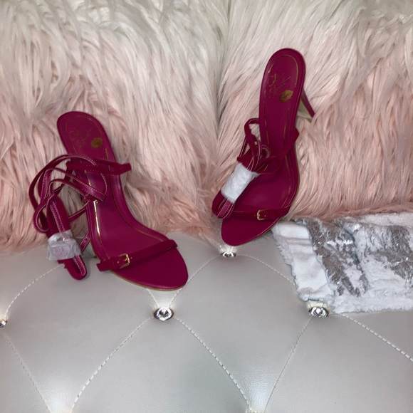 NEW RARE Colin Stuart Faux Suede Ankle Wrap Fuchsia Heeled Sandals Size 10B - Picture 16 of 16